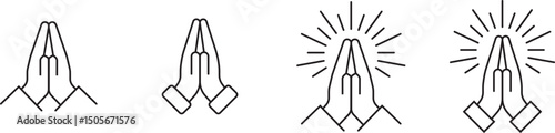 Prayer and Respect Icon. Namaste, Thank You Emoji. Folded Hands Sign for Gratitude. Vector icons.