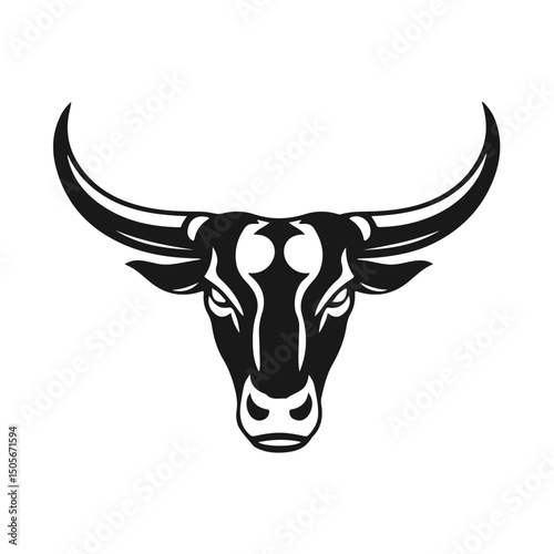 Bull head logo, strong animal emblem, angry bull face, horned beast icon, vector illustration