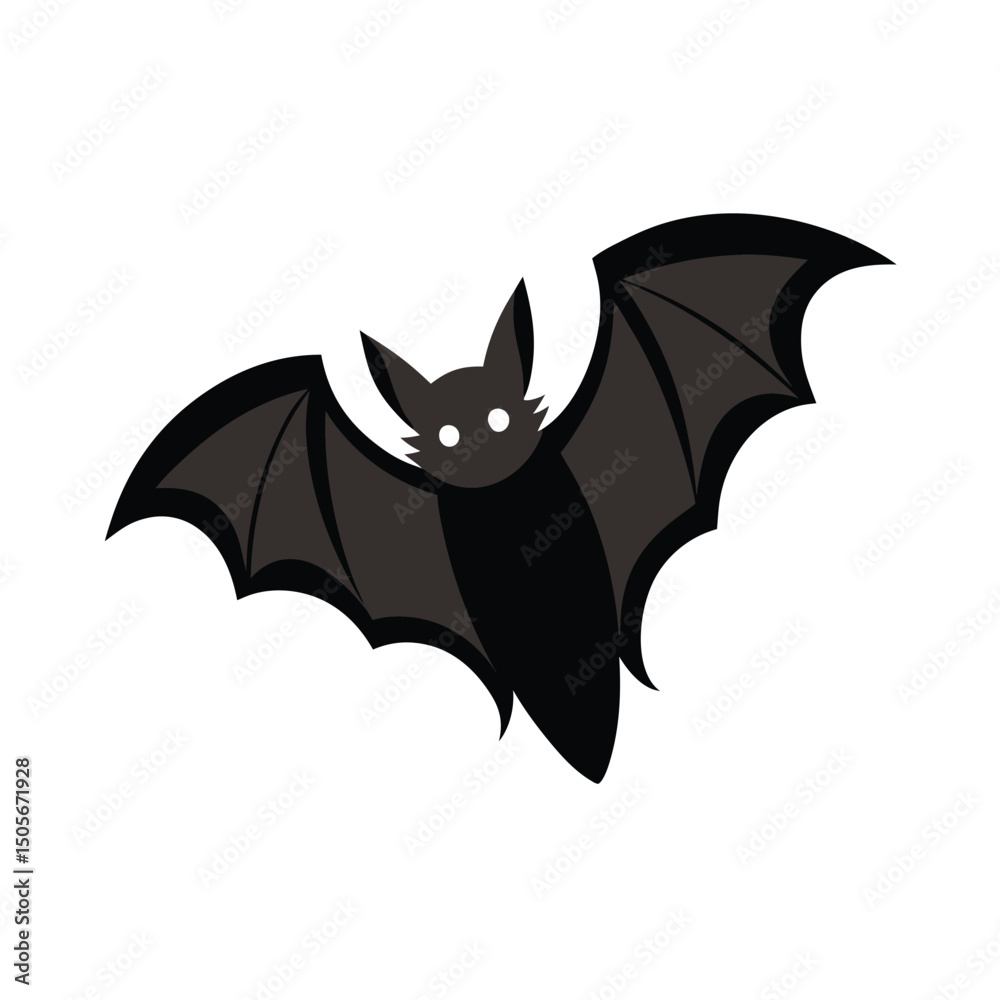 Adorable cartoon bat with red eyes flying on a white background for halloween Adorable cartoon bat with red eyes flying on a white background for halloween
