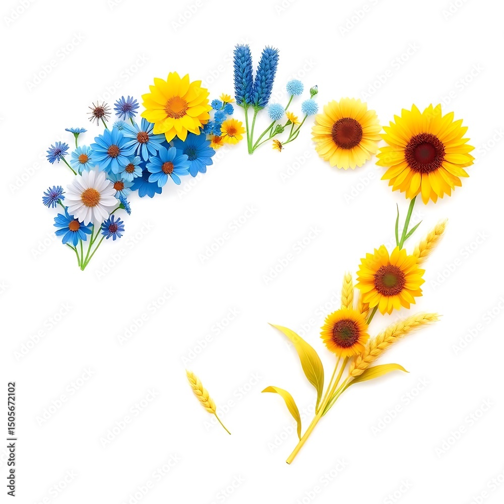 Naklejka premium bouquet of yellow anf blue flowers