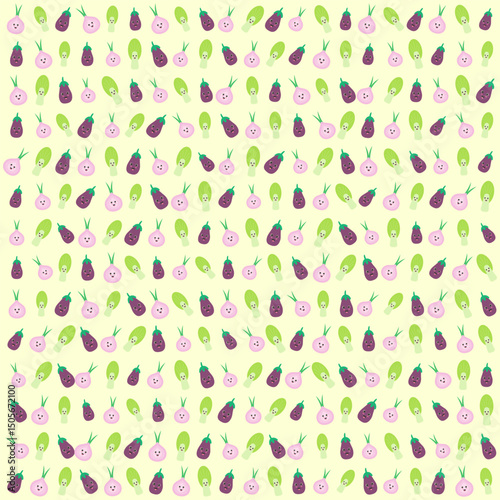 Vector pattern onion vegetable, pak choy mustard greens cute bright