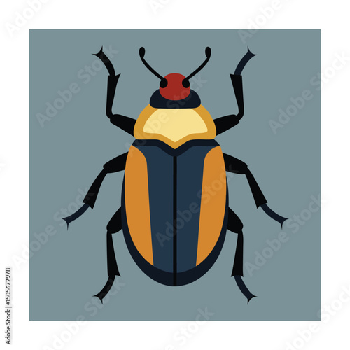 Flat vector illustration of a colorful beetle insect with distinctive geometric shapes