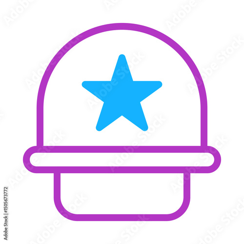Stylized worker helmet with distinctive star emblem in vibrant colors on white