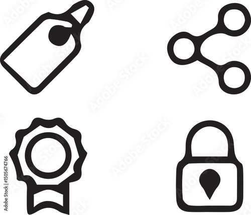 Modern Icon Collection: A curated collection of minimalist line art icons, symbolizing fundamental concepts of commerce and security in a clean, modern design.
