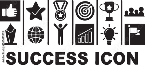 Success and Achievement Line Art Icon Set