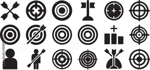 Target and Goal Achievement Line Icons