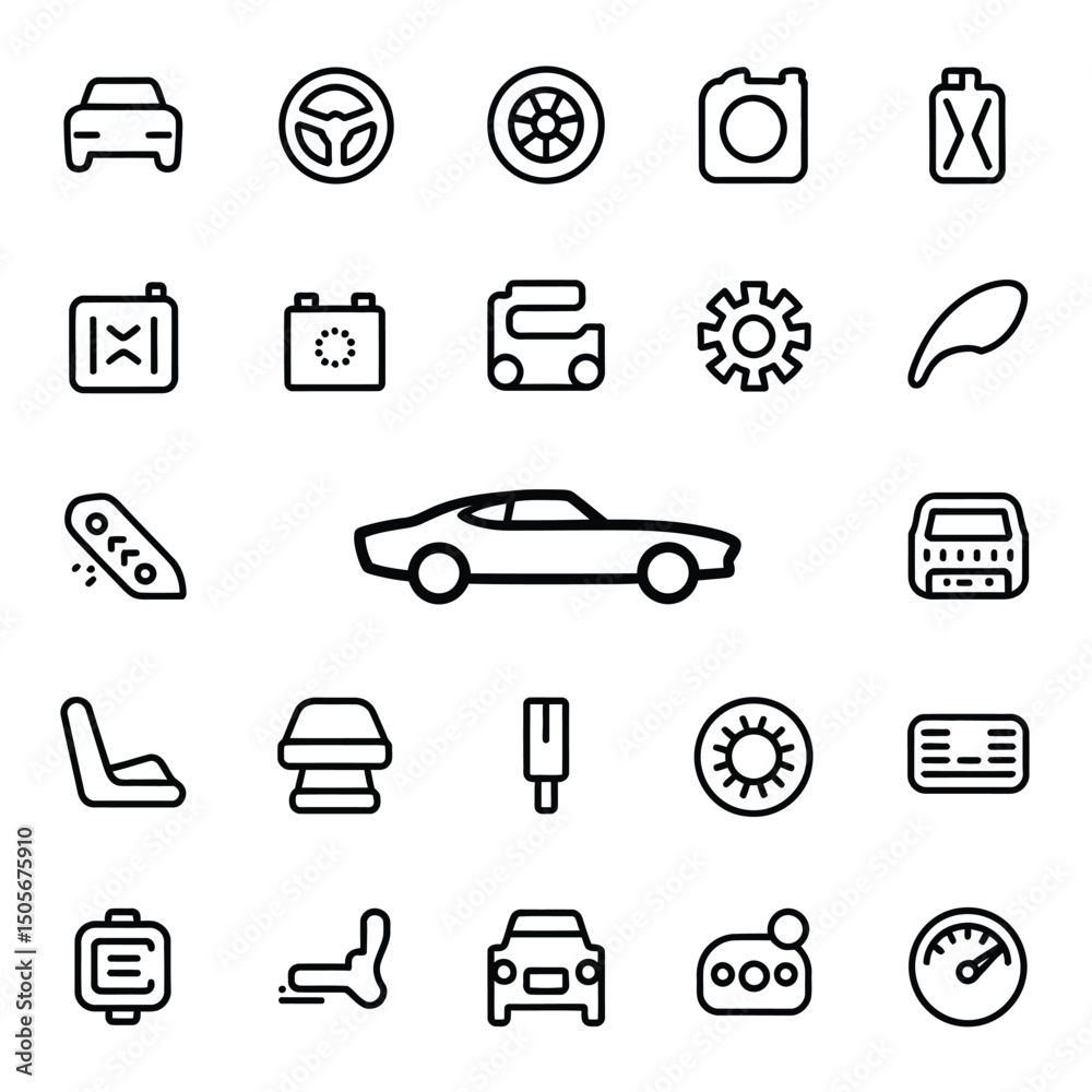 Fototapeta premium Car Parts and Auto Icons – Vehicle Maintenance and Transport Elements