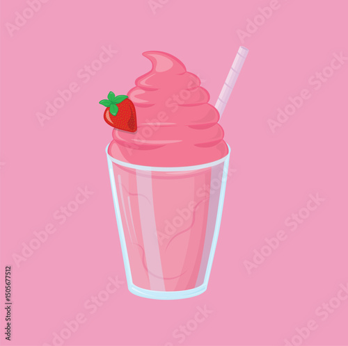 Vector illustration of a strawberry flavored drink with strawberry topping, or smoothies
