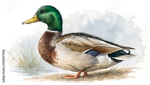 mallard duck watercolor clipart illustration