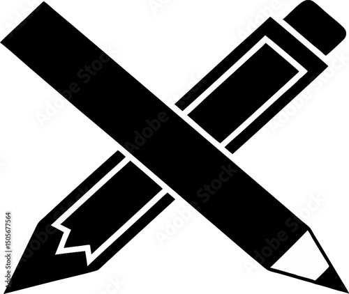 Pencil Crossing Paper Silhouette Vector Illustration