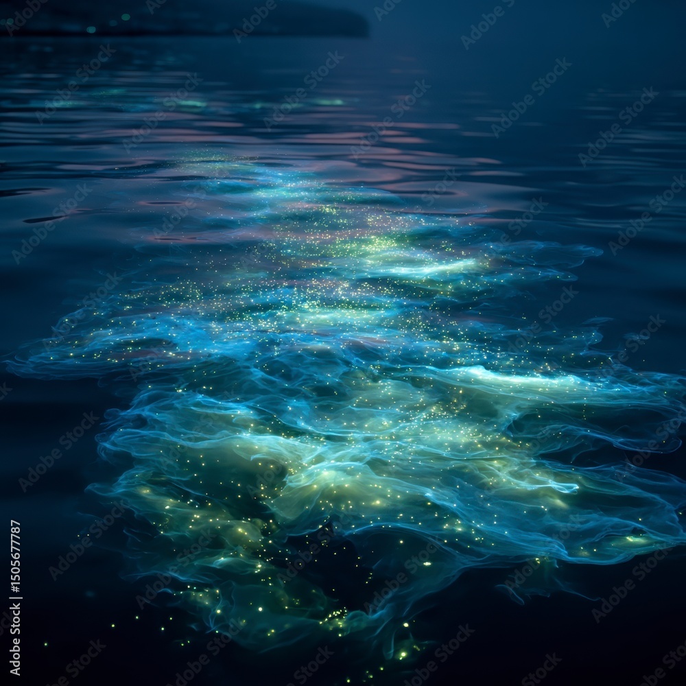 Obraz premium Bioluminescent marine creatures underwater