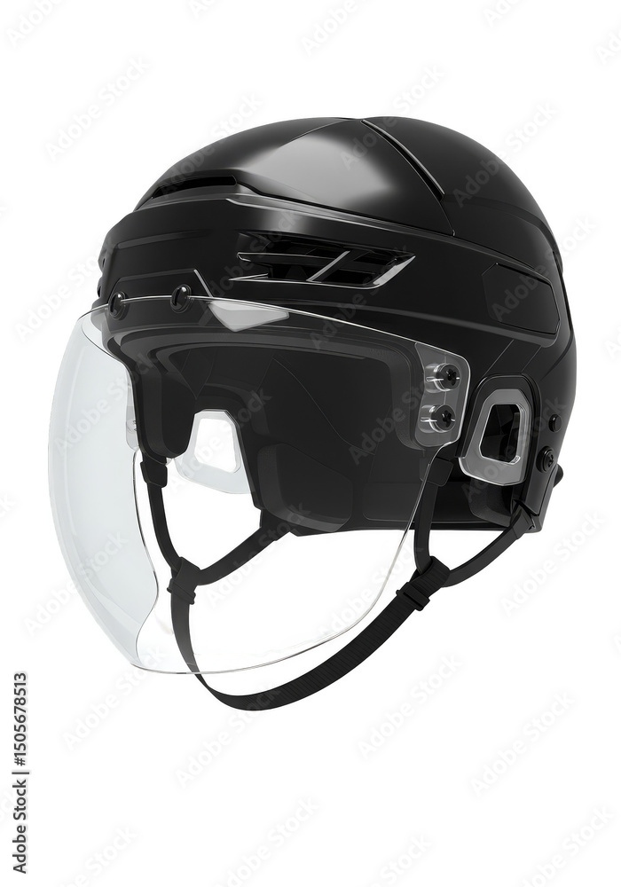 Naklejka premium Isolated PNG of Black Hockey Helmet with Transparent Visor