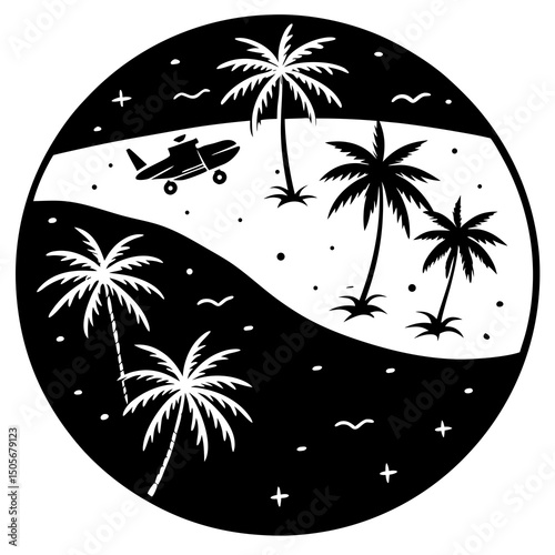 Scenic Beach Captured from Drone Aerial View Line Art Vector illustration