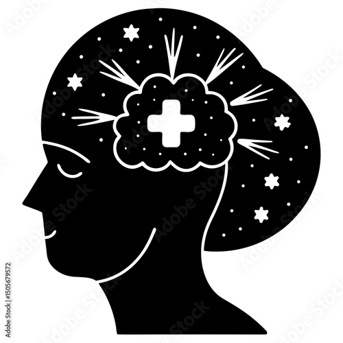 Mental Wellness and Peaceful Mind Lifestyle Theme Line Art Vector illustration