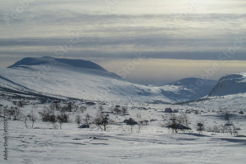 Fotografie Sarek national park in Sweden during cold snow polar winter