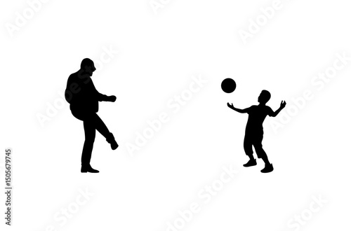 Father and son are practicing football vector.