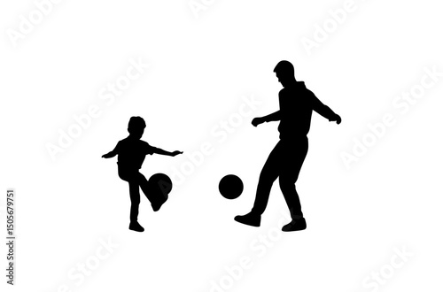 Father and son are practicing football vector.