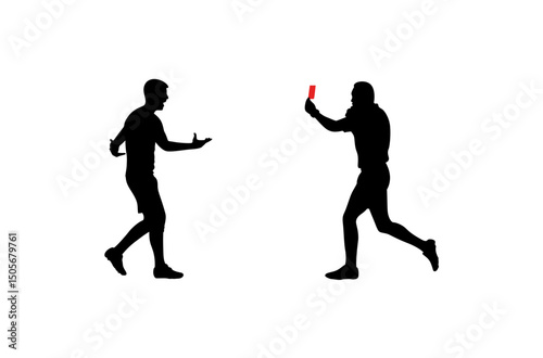 A referee is showing a card to a player on a football field vector.