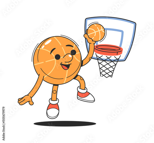 Basketball groovy character scoring ball