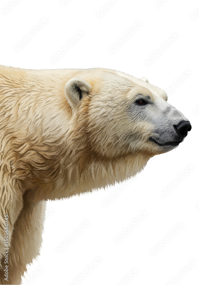 Fototapeta premium Isolated Polar Bear Profile White Fur Transparent Background Wildlife