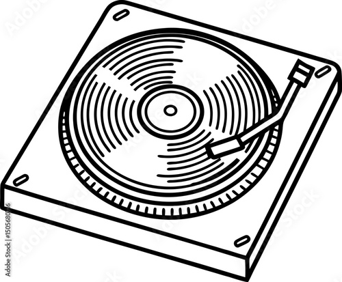 retro vinyl turntable illustration vintage music player with tonearm and grooves