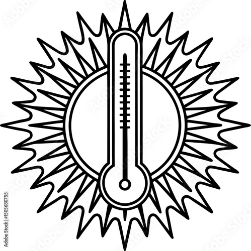 sun and thermometer symbol heat and temperature concept of hot weather forecast, climate change