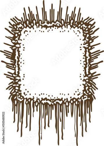 dripping paint frame with abstract design in brown, creative splash art with texture decoration