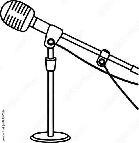 line art microphone on stand classic audio recording or broadcasting equipment illustration