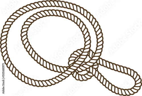 Brown loop rope with knotted end on white background for nautical or decorative use