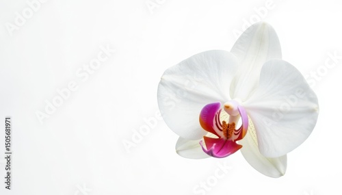 Delicate white orchid blossom on pure white background, beauty, still life