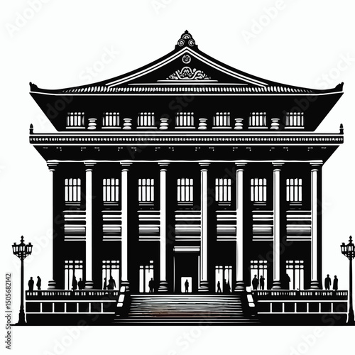 silhouette of building with various models