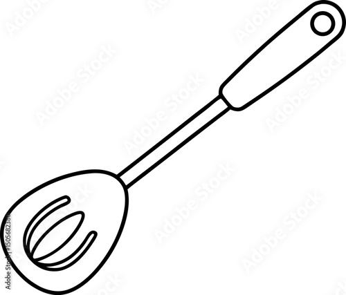 Spatula With Egg Line Art Vector Illustration