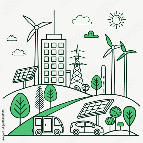 Green Energy Building Plan Vector | Sustainable Architecture Blueprint