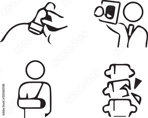 Medical Icons: A simple, direct depiction of medical procedures, injuries, and examinations, suitable for medical educational content.