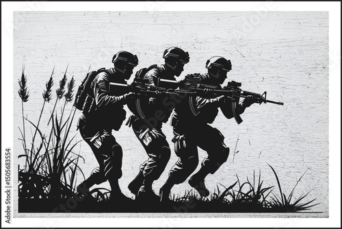  Urban Patrol Tactics,
Military Silhouettes in Action
Assault Team in the Concrete Jungle