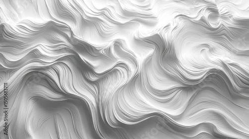 Abstract White Textured Waves in Swirling Motion and Fluid Form