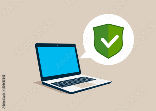 Laptop offers and speaking about insurance coverage. Flat vector illustration