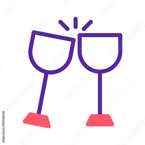 Celebratory toast: Minimalist outline of two glasses clinking together joyfully