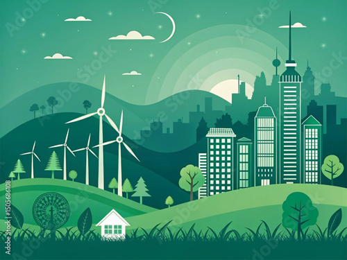 Green Energy Building Plan Vector | Sustainable Architecture Blueprint