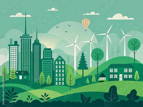 Green Energy Building Plan Vector | Sustainable Architecture Blueprint