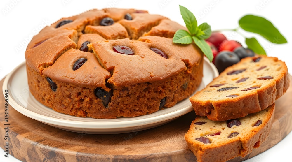 Traditional Bara Brith Loaf Cake with Rich Texture and Raisins – Isolated Close-Up on White Background for Food Packaging, Recipe Use, and Bakery Promotions Traditional Bara Brith Loaf Cake with Rich Texture and Raisins – Isolated Close-Up on White Background for Food Packaging, Recipe Use, and Bakery Promotions
