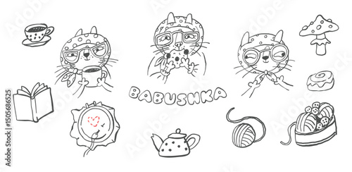 Babushka Cats – Funny Hand Drawn Cozy Sketches
