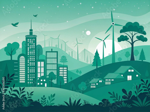 Green Energy Building Plan Vector | Sustainable Architecture Blueprint
