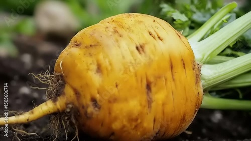 Close-Up View of a Freshly Harvested Maca Root from Andean Highlands