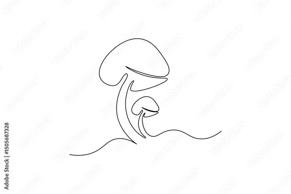 Fototapeta premium Continuous one line art of mushroom Vector illustration design