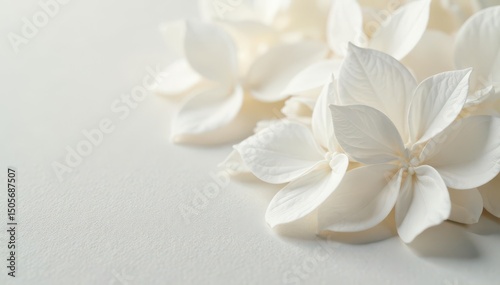Close-up detail of delicate, white objects against seamless background, minimal, seamless