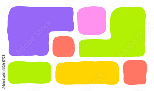 Organic Liquid Rectangle Frame Shapes Set. Hand Drawn Abstract Vector Fluid Square Blobs. Wavy Irregular Flat Text Box Spots Collection. Curvy Random Bento Style Childish Colorful Banners. Isolated