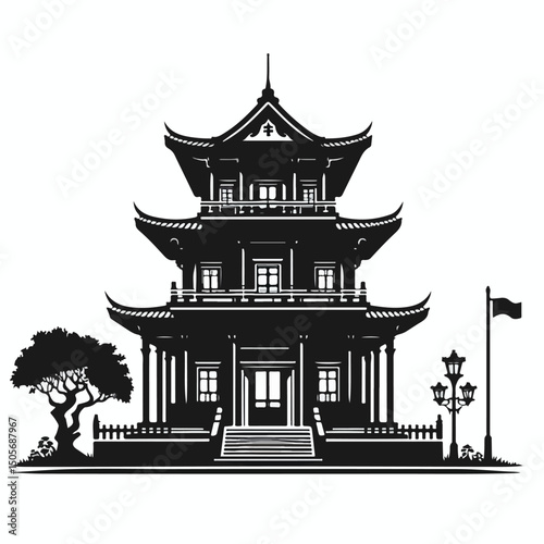 silhouette of building with various models