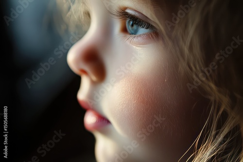 Soft pink lips of child under natural light photo