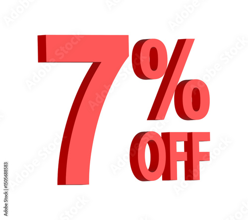 7 percent off discount text graphic in bold red 3D letters, for promotional sale banner icon, coupons, and special offers, marketing design element, boosting savings and shopping deals	